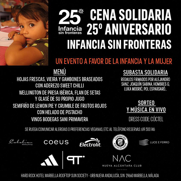 Cena solidaria: VIII Torneo de Pádel con motivo del 25 aniversario de Infancia Sin Fronteras