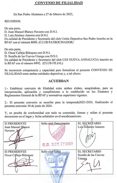 La UD San Pedro y el CES Costa del Sol Nueva Andalucía firman un acuerdo de afiliación