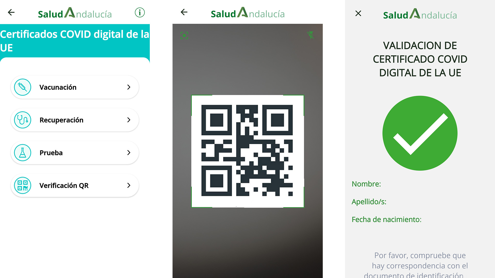 Activado en Andalucía el "pasaporte COVID" para acceder a centros sanitarios y residencias